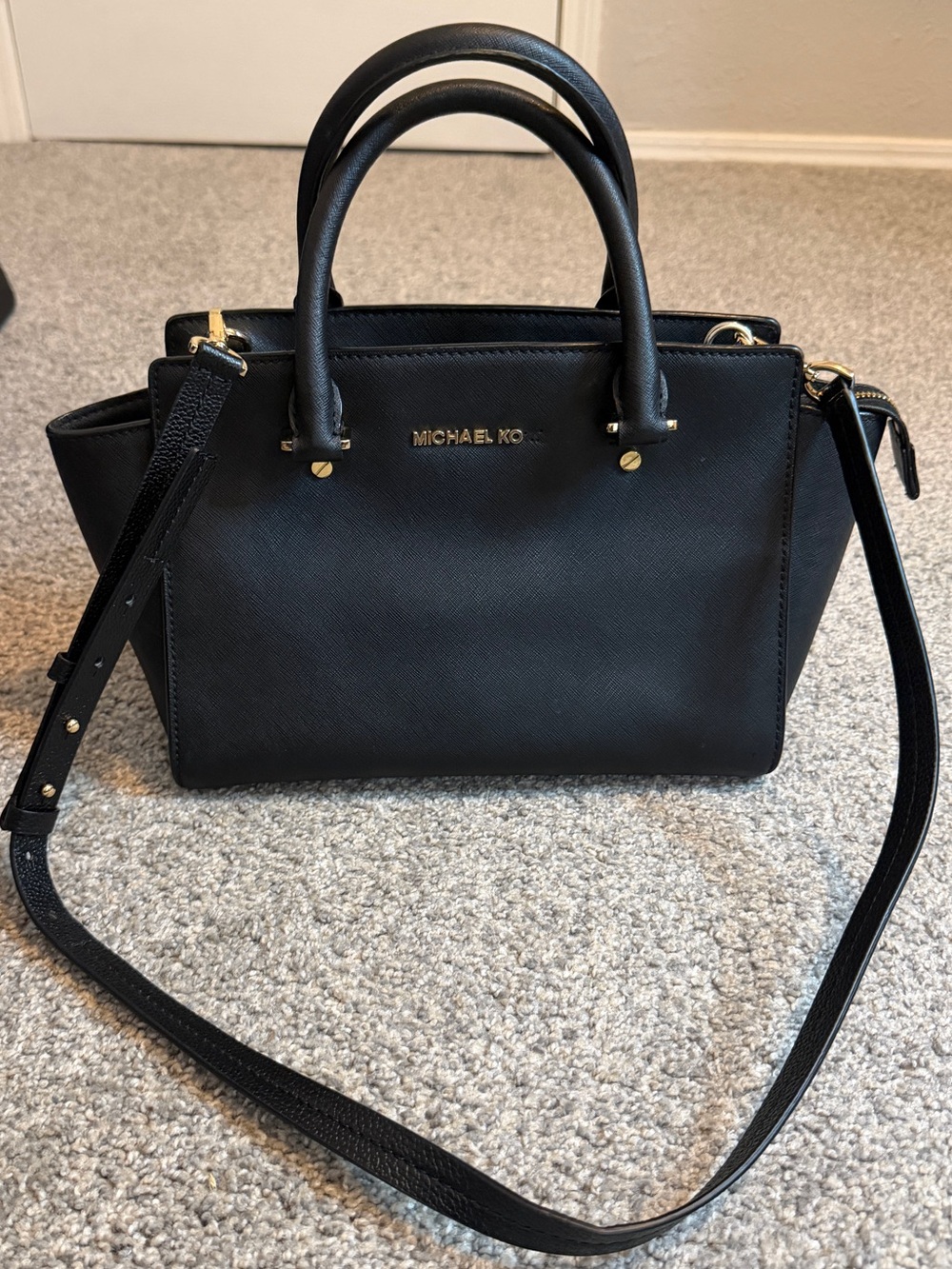 Michael Kors Black Saffiano Leather Tote Satchel with Gold Hardware